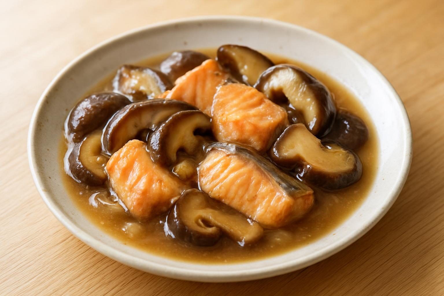 しいたけと鮭のレンジ中華あん