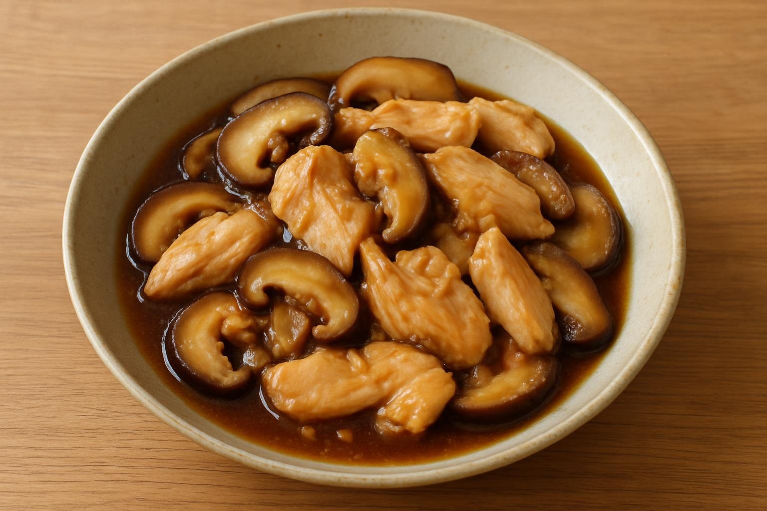 しいたけと鶏むね肉のレンジ甘辛そぼろ煮