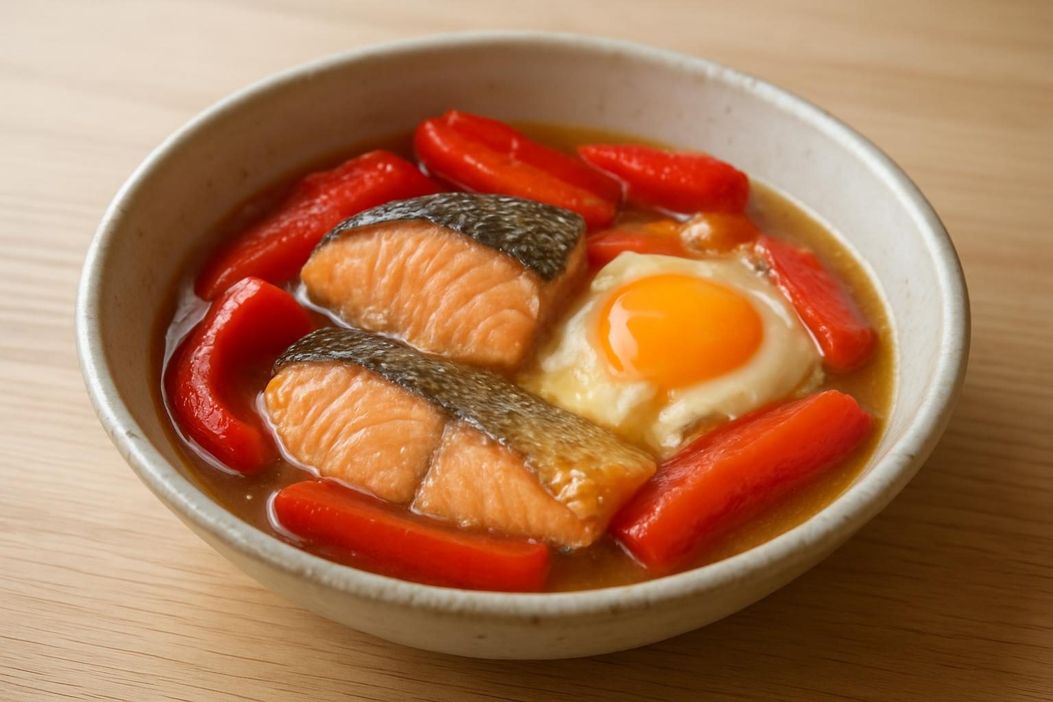 パプリカと鮭のレンジ親子煮