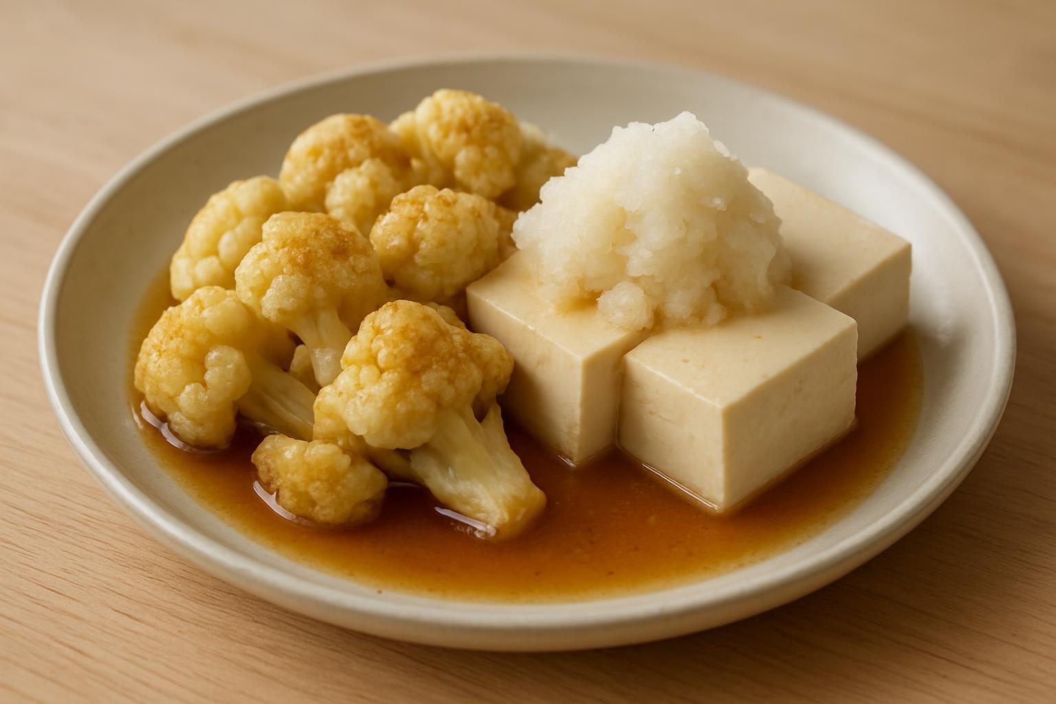 カリフラワーと豆腐のレンジポン酢蒸し