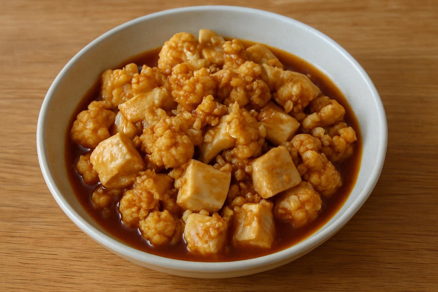カリフラワーと豆腐のレンジ甘辛そぼろ煮