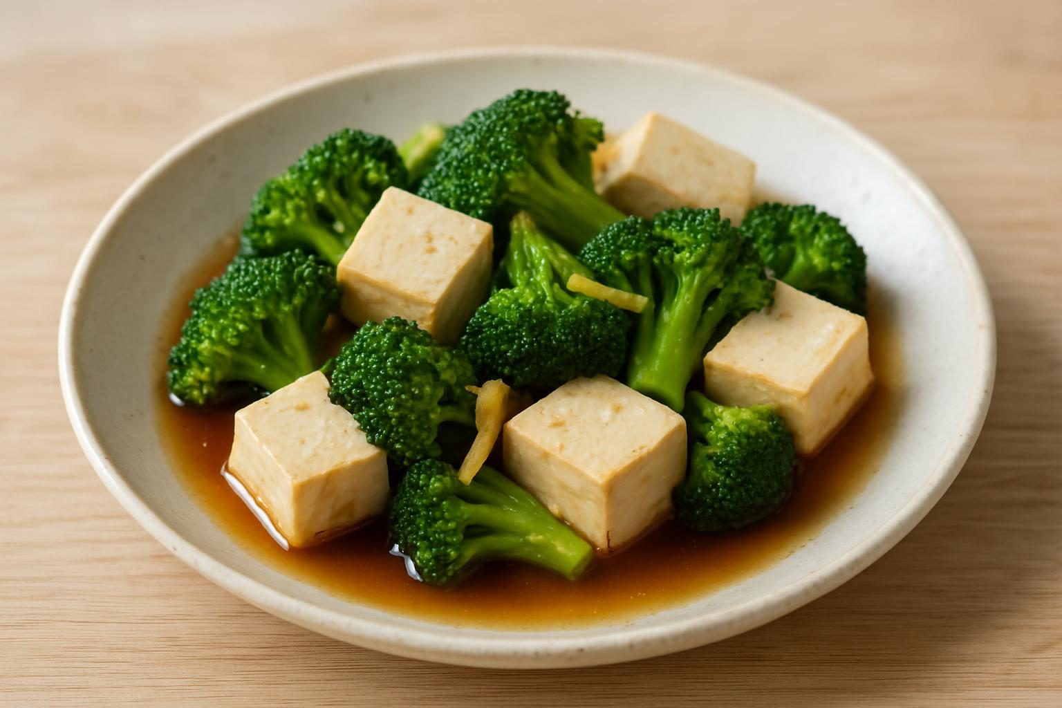ブロッコリーと豆腐のレンジめんつゆ煮
