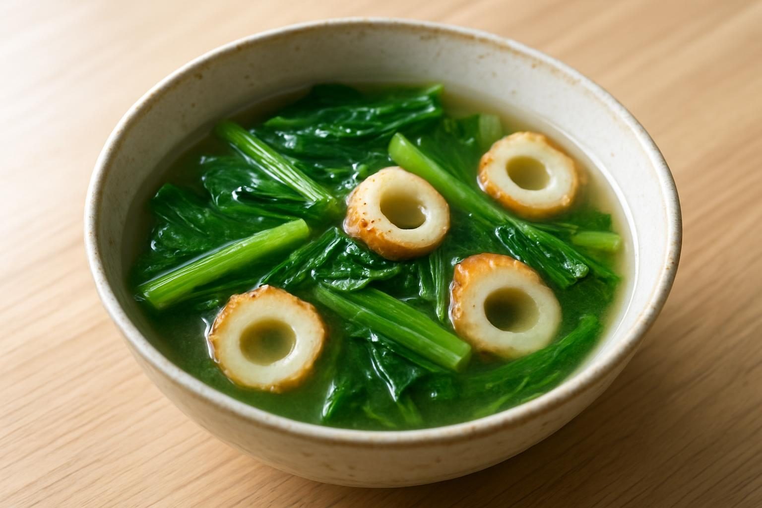 小松菜とちくわのレンジスープ