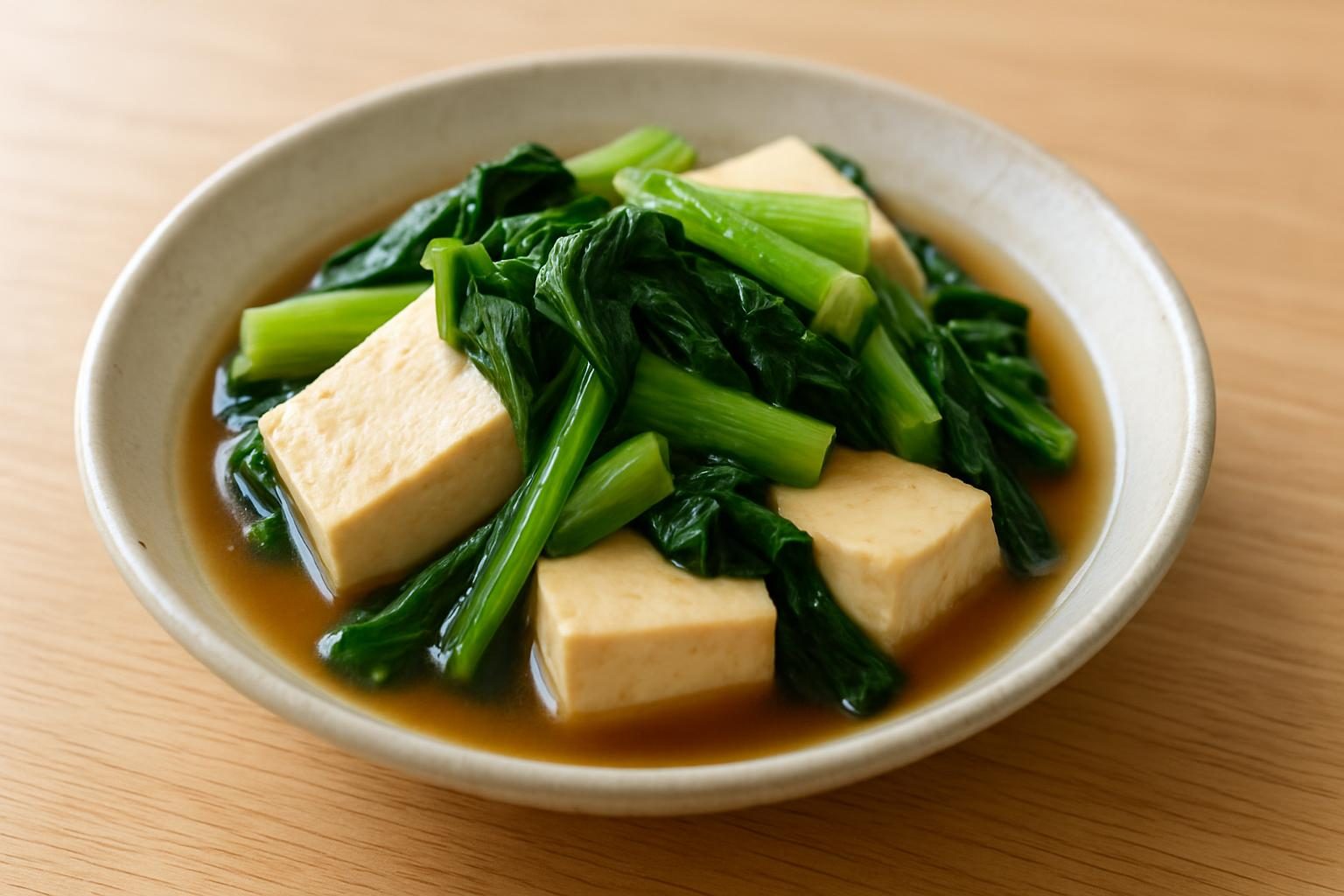 小松菜と豆腐のレンジ煮浸し