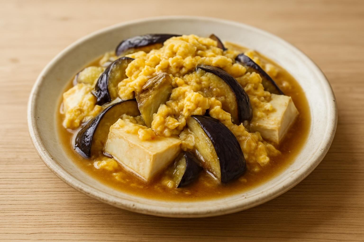 なすと豆腐のレンジ卵とじ