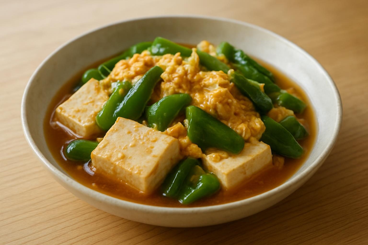 ピーマンと豆腐のレンジ親子煮