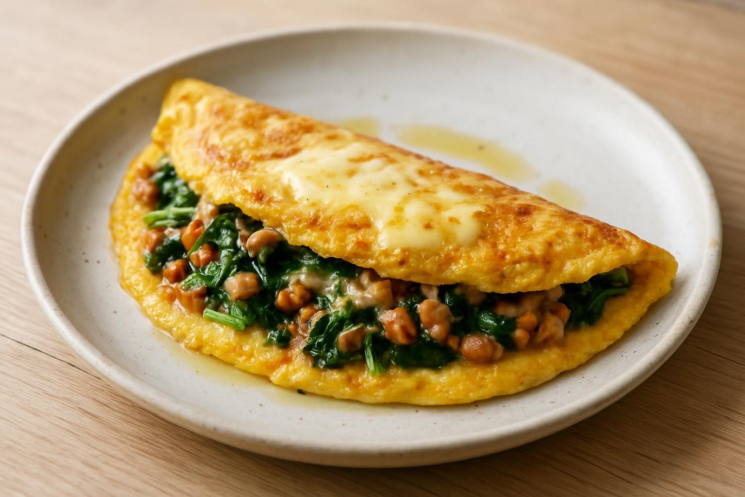 納豆と小松菜のチーズオムレツ