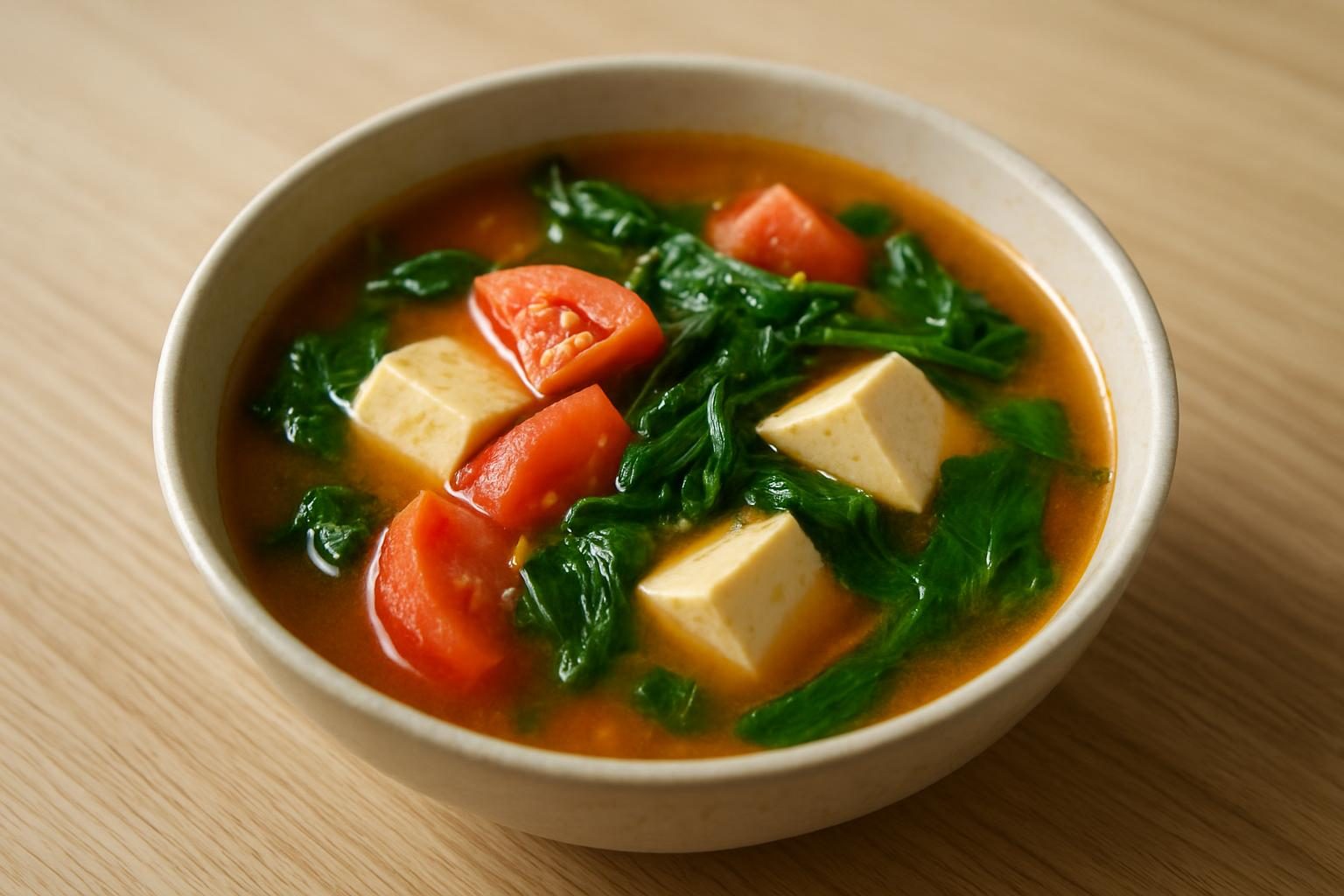 モロヘイヤと豆腐のトマポンスープ