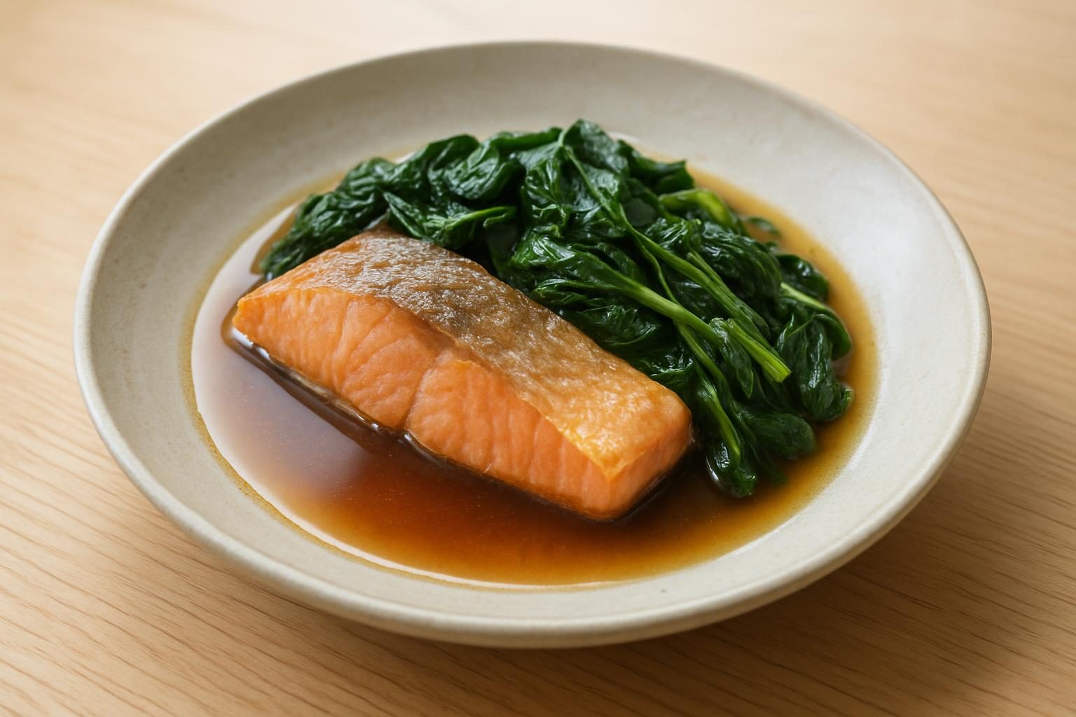 モロヘイヤと鮭の煮浸し