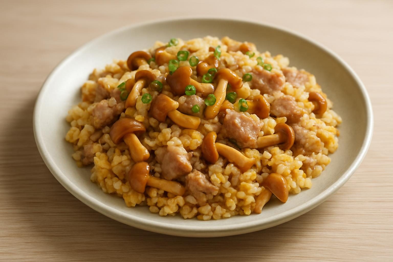 なめこと豚赤身のチャーハン