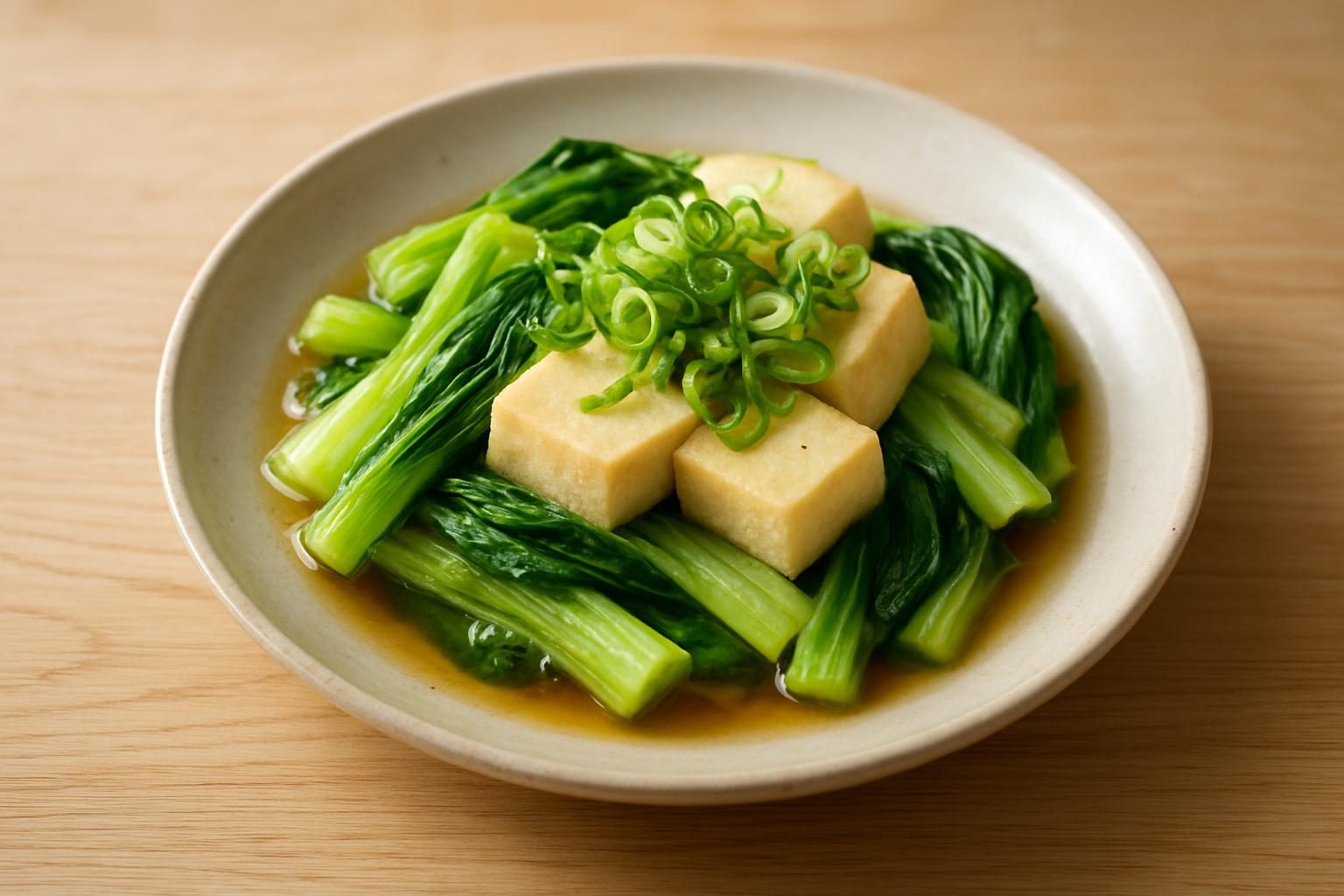 チンゲン菜と高野豆腐のレンジ蒸し