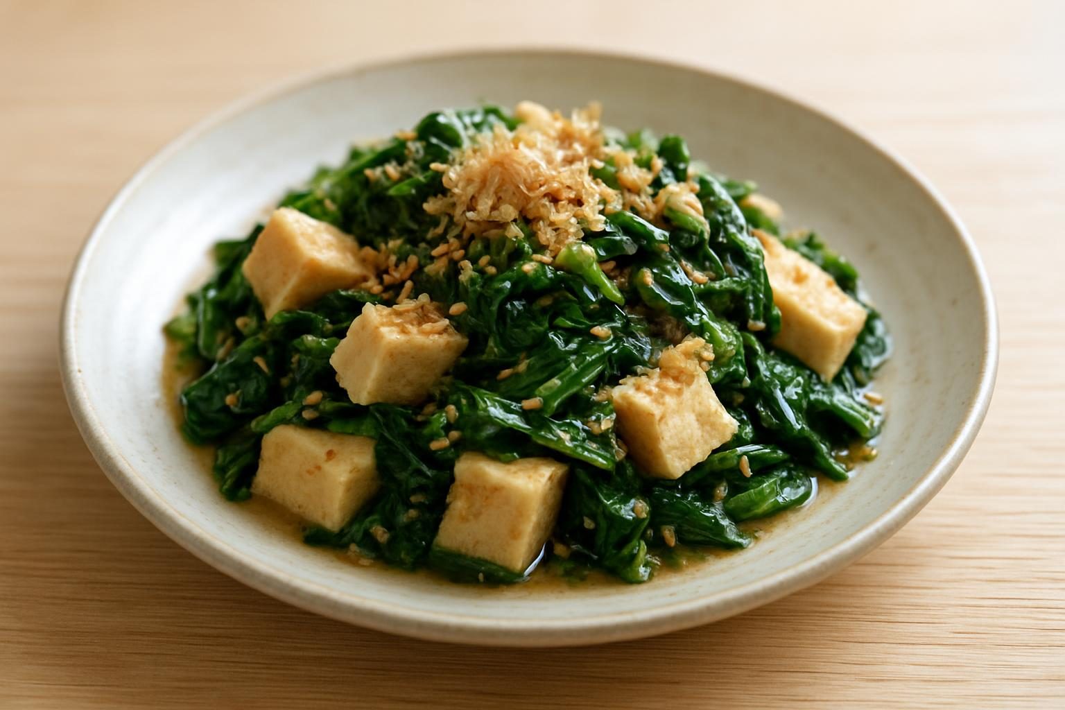 モロヘイヤと高野豆腐の和え物