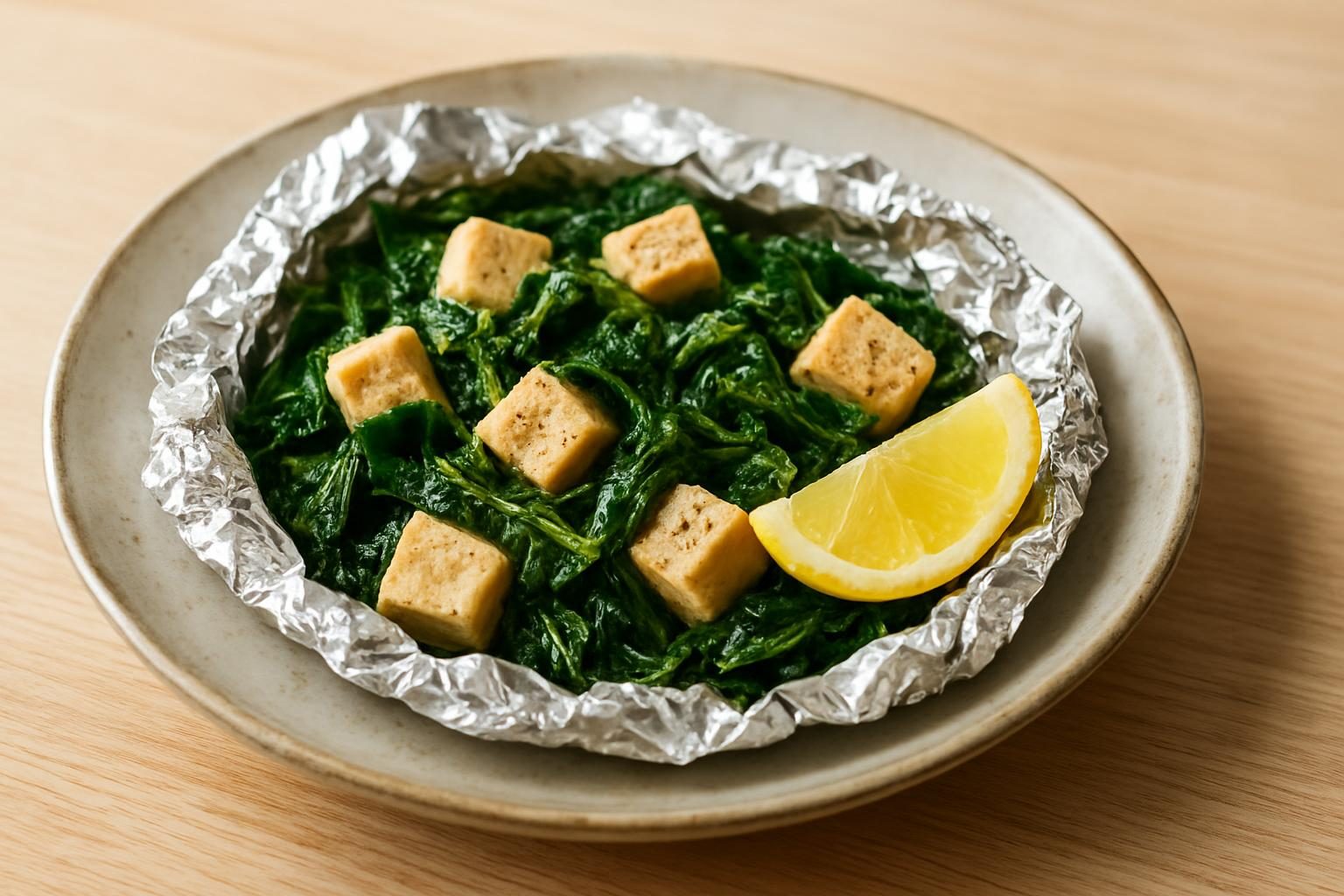 モロヘイヤと高野豆腐のホイル焼き