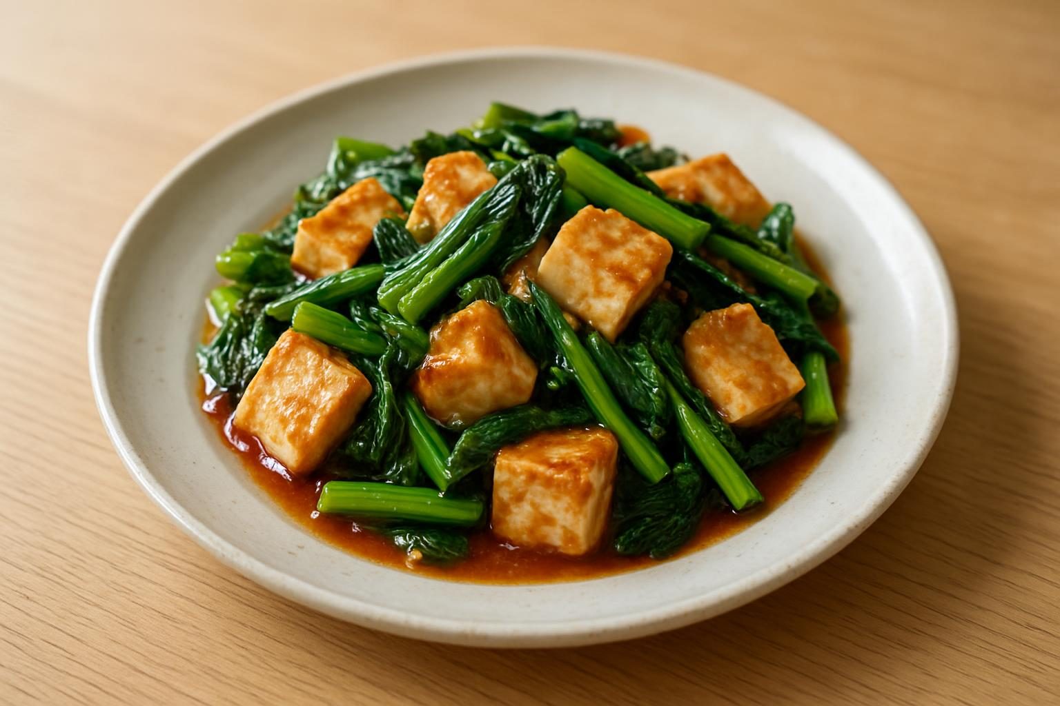 小松菜と豆腐の甘酢炒め