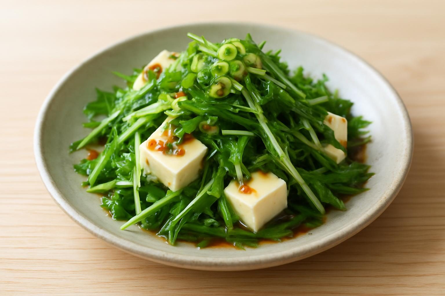 水菜と豆腐の香味だれ