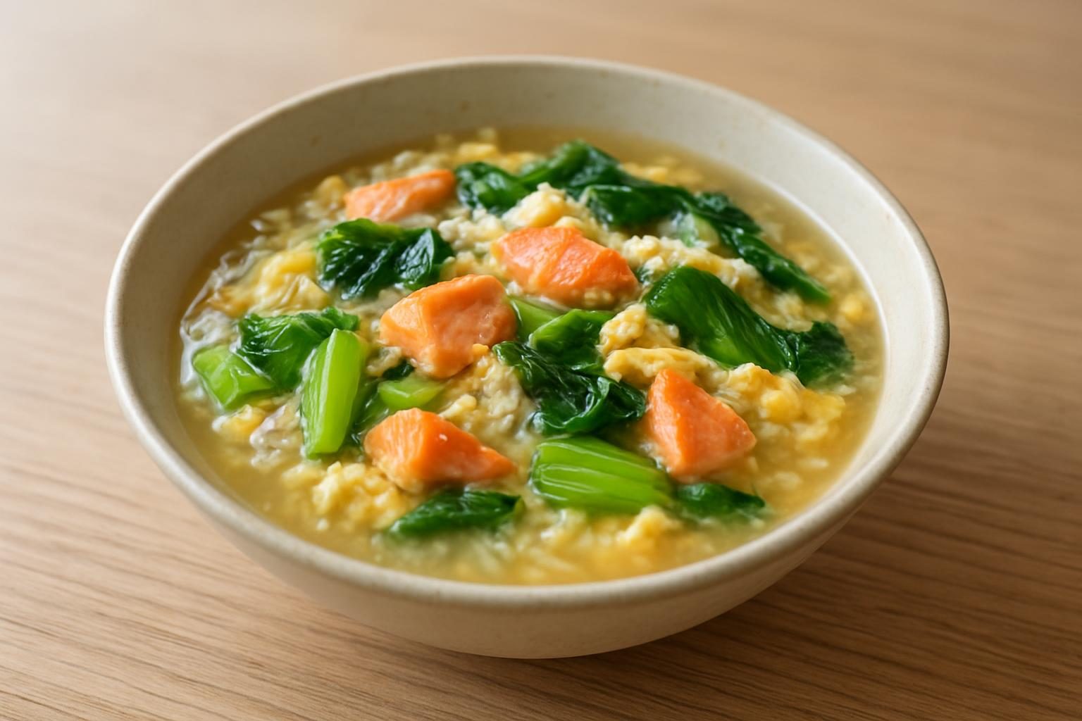青梗菜と鮭の雑炊