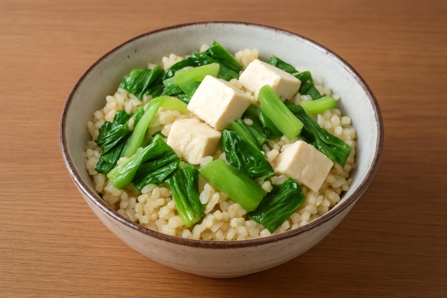 青梗菜と豆腐の炊き込みご飯