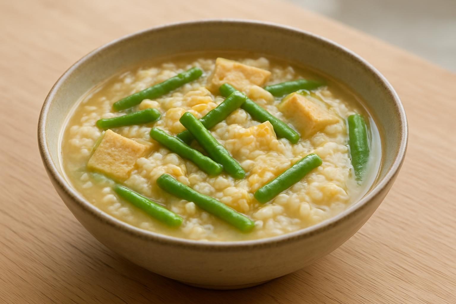 いんげんと高野豆腐の雑炊