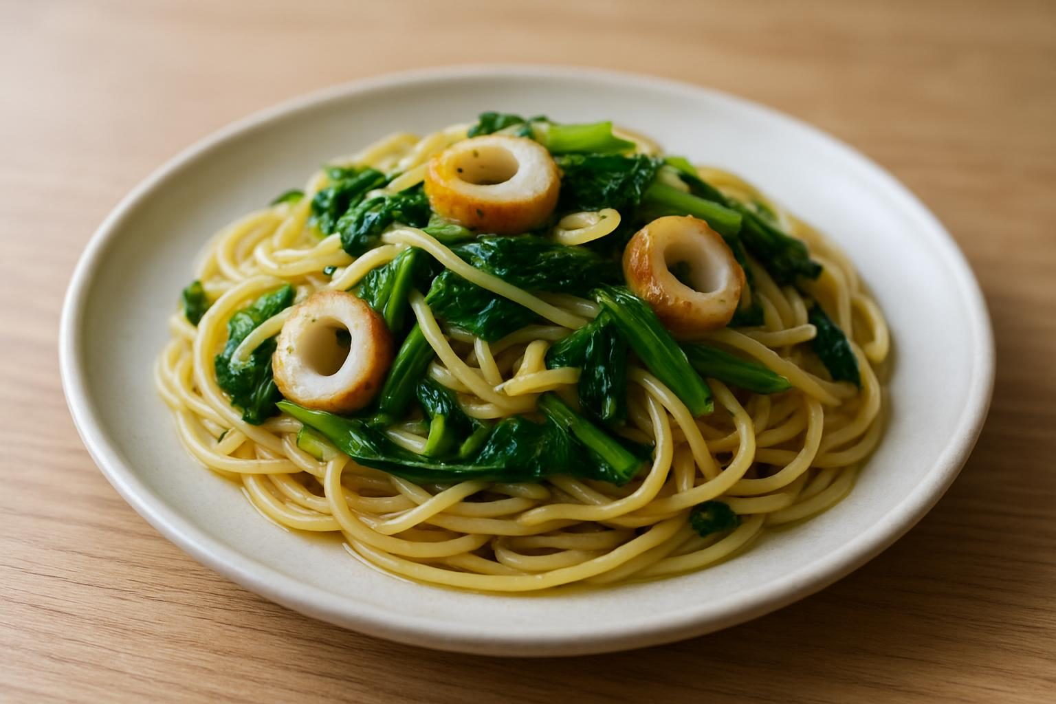 小松菜とちくわのパスタ