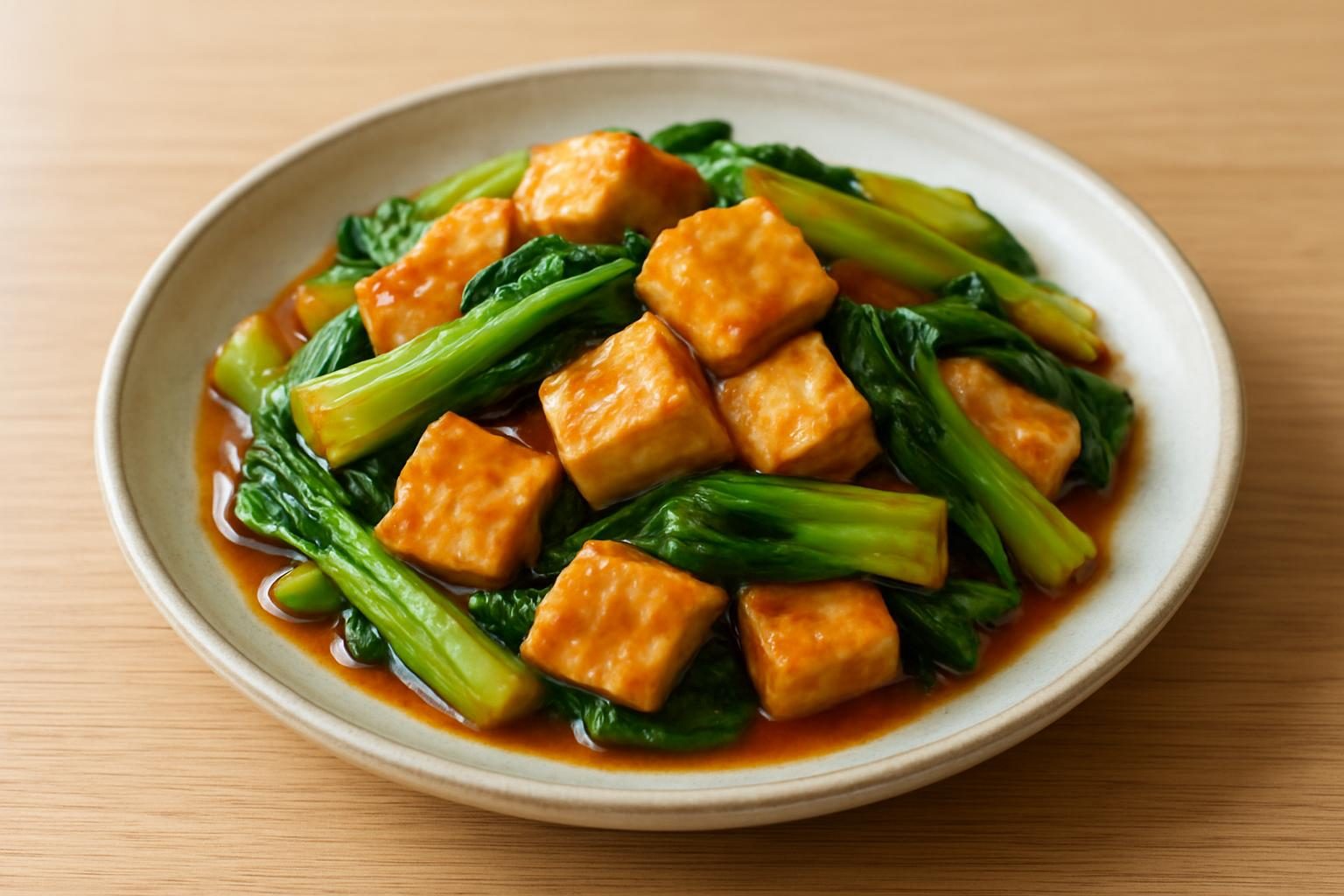 チンゲン菜と豆腐の甘酢炒め