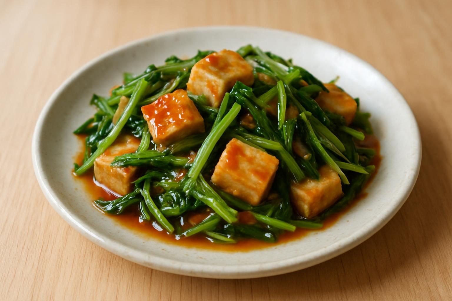 水菜と高野豆腐の甘酢炒め