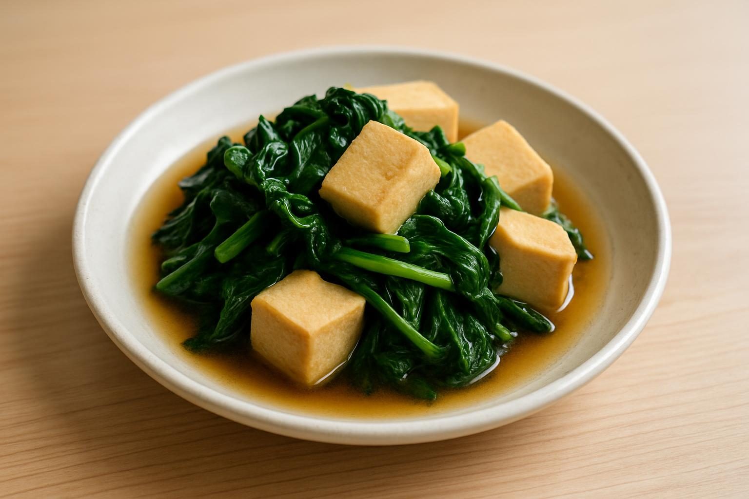 つるむらさきと高野豆腐の煮浸し