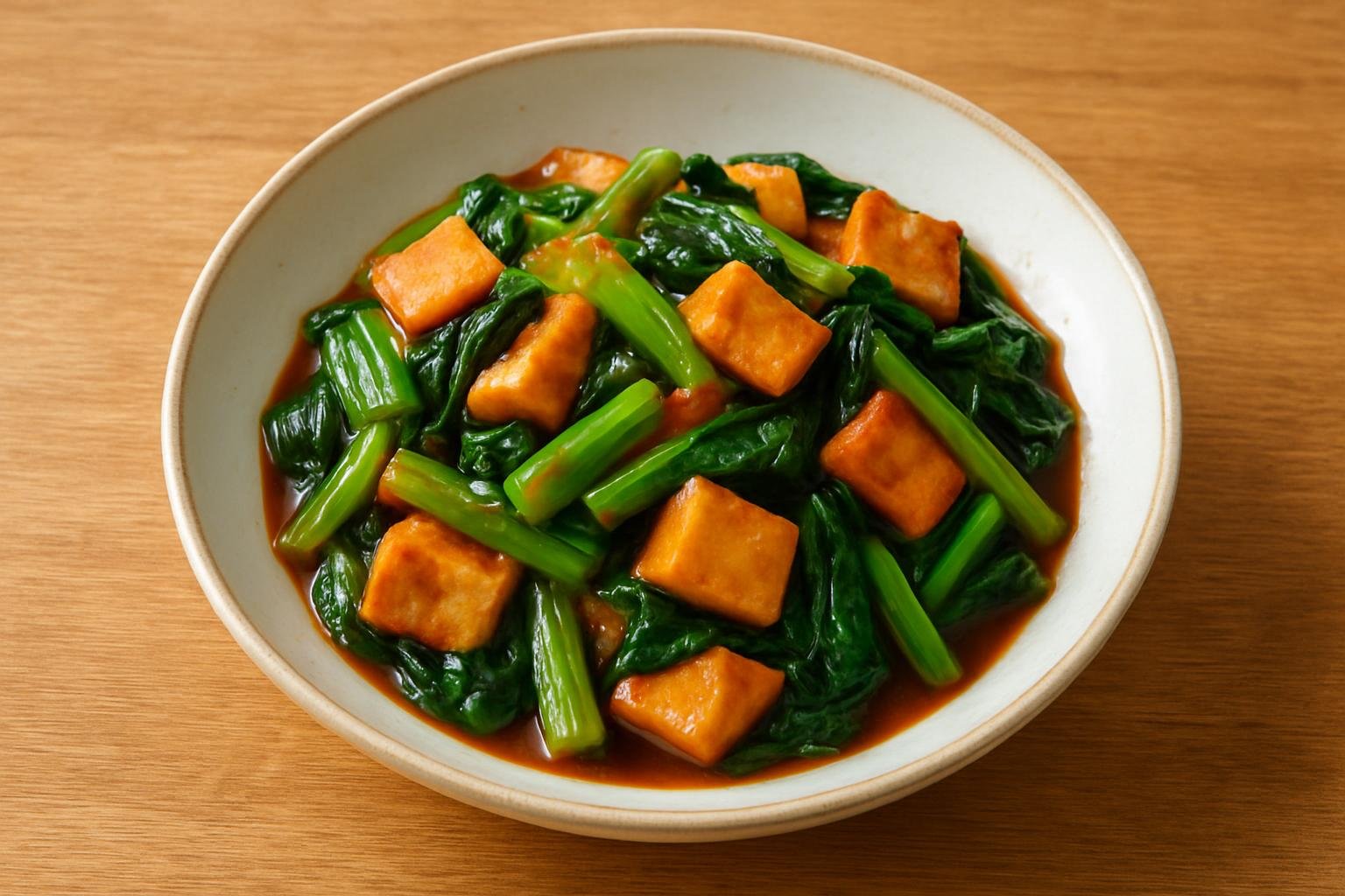小松菜と高野豆腐の甘酢炒め