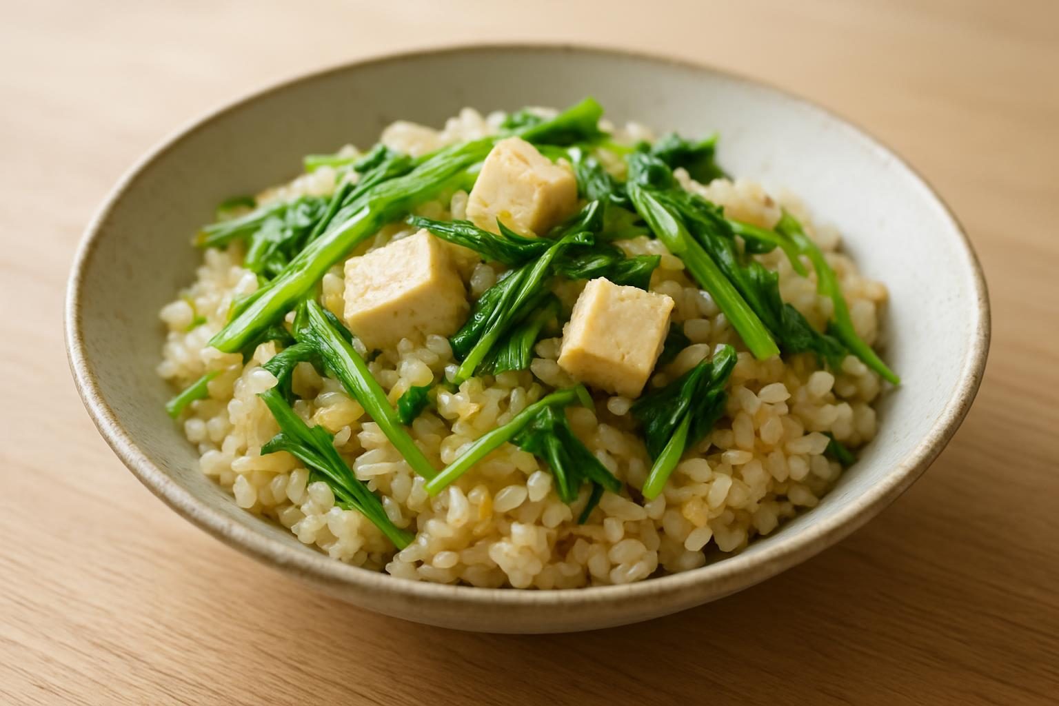 水菜と豆腐の炊き込みご飯