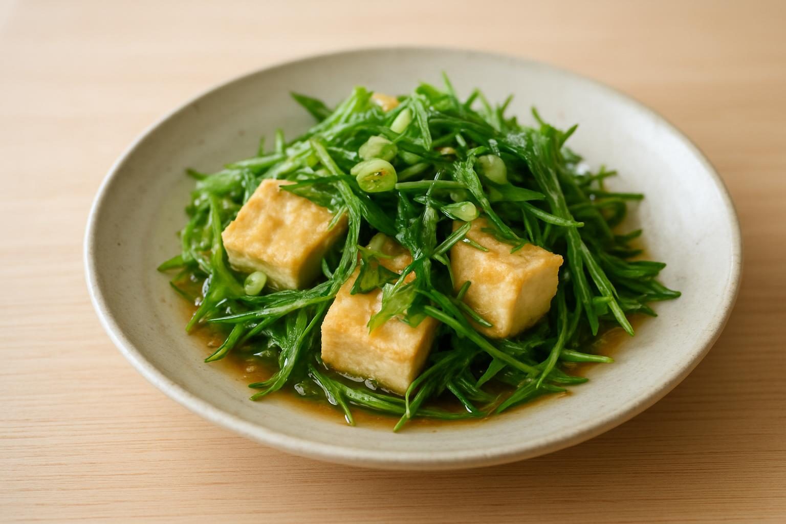 水菜と高野豆腐の香味だれ