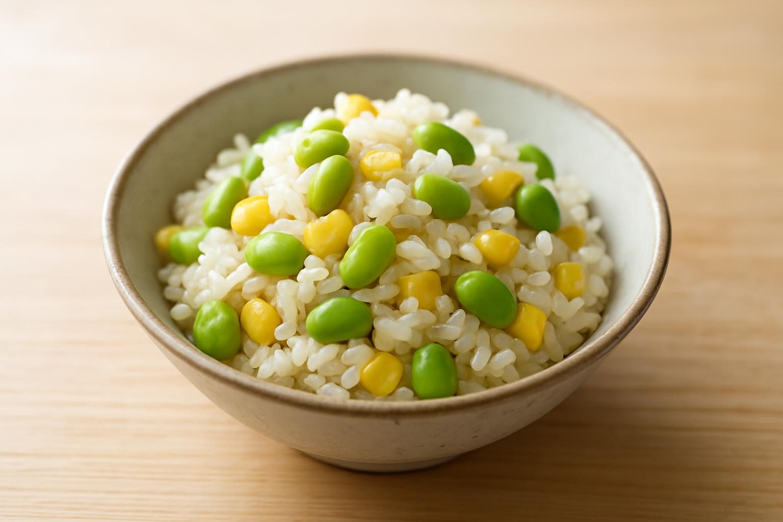 枝豆ともろこしの炊き込みご飯