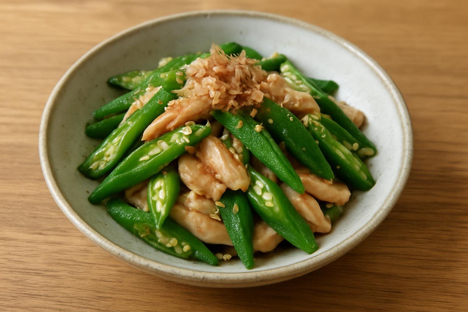 オクラと鶏むね肉の和え物
