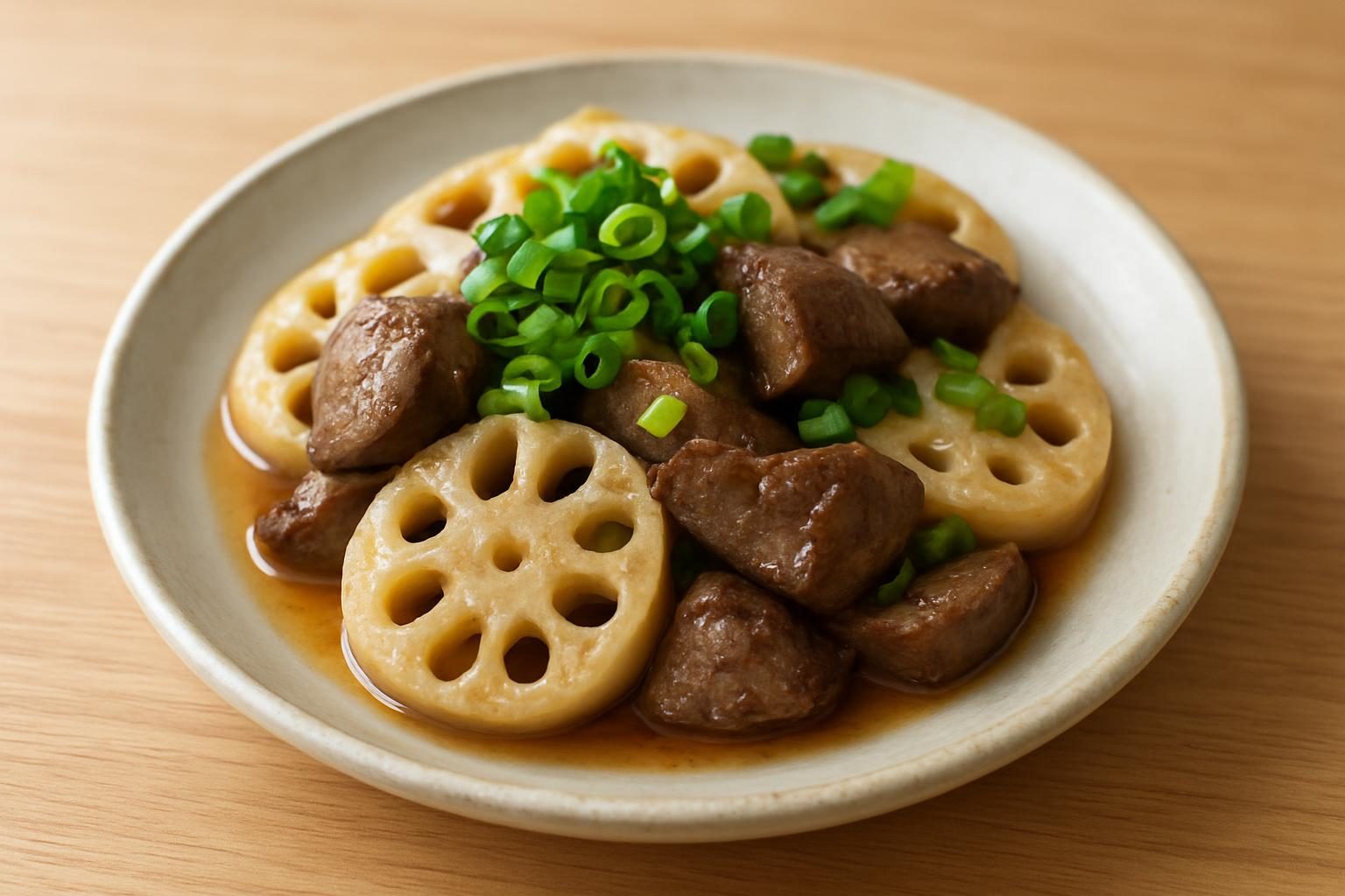 れんこんと豚レバーのレンジ蒸し