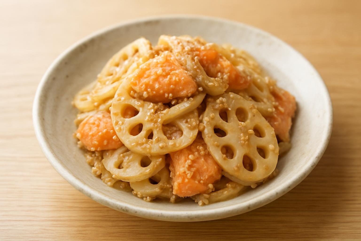 れんこんと鮭のごま和え