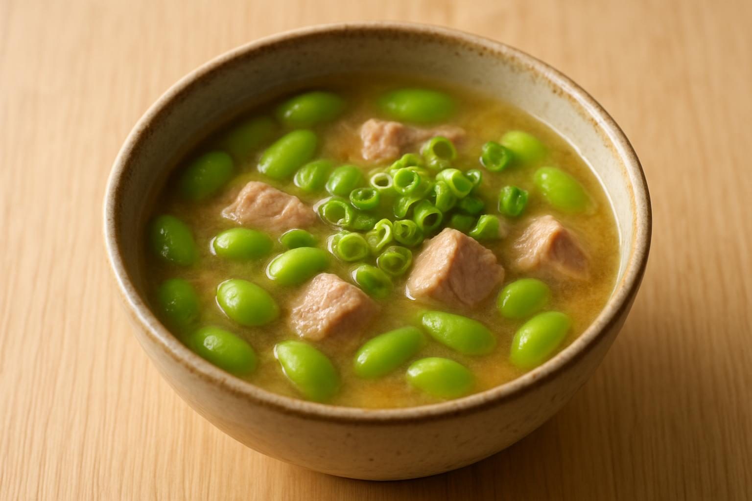 枝豆と豚ヒレのみそ汁