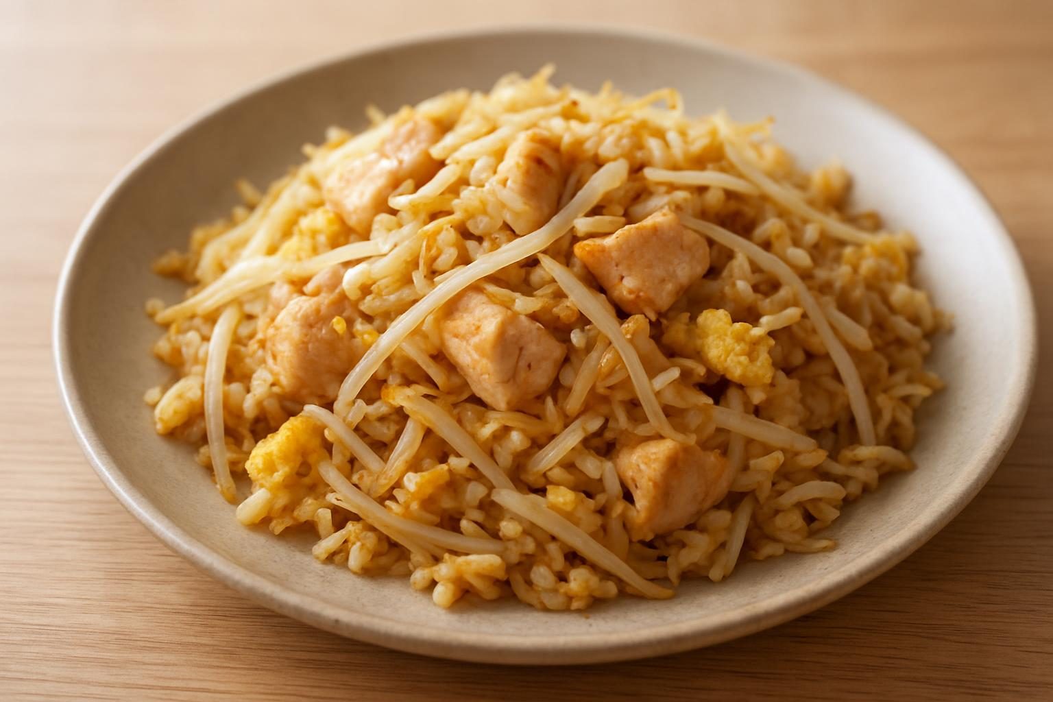 もやしと鶏むね肉のチャーハン