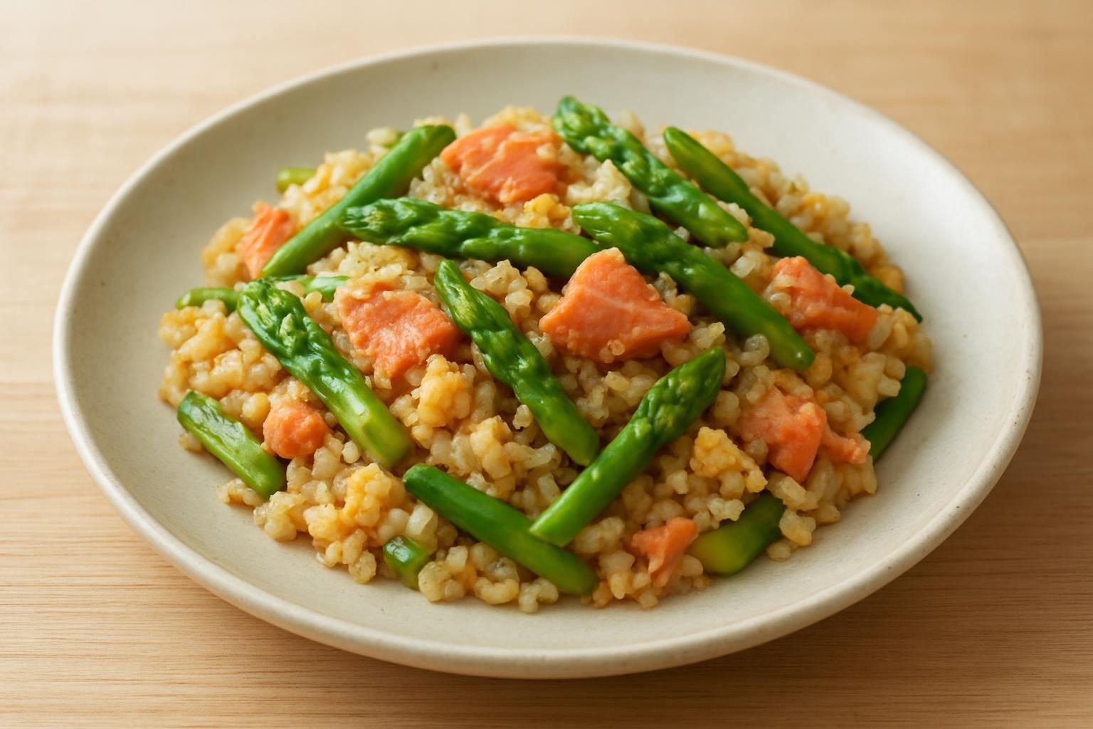 アスパラと鮭のチャーハン