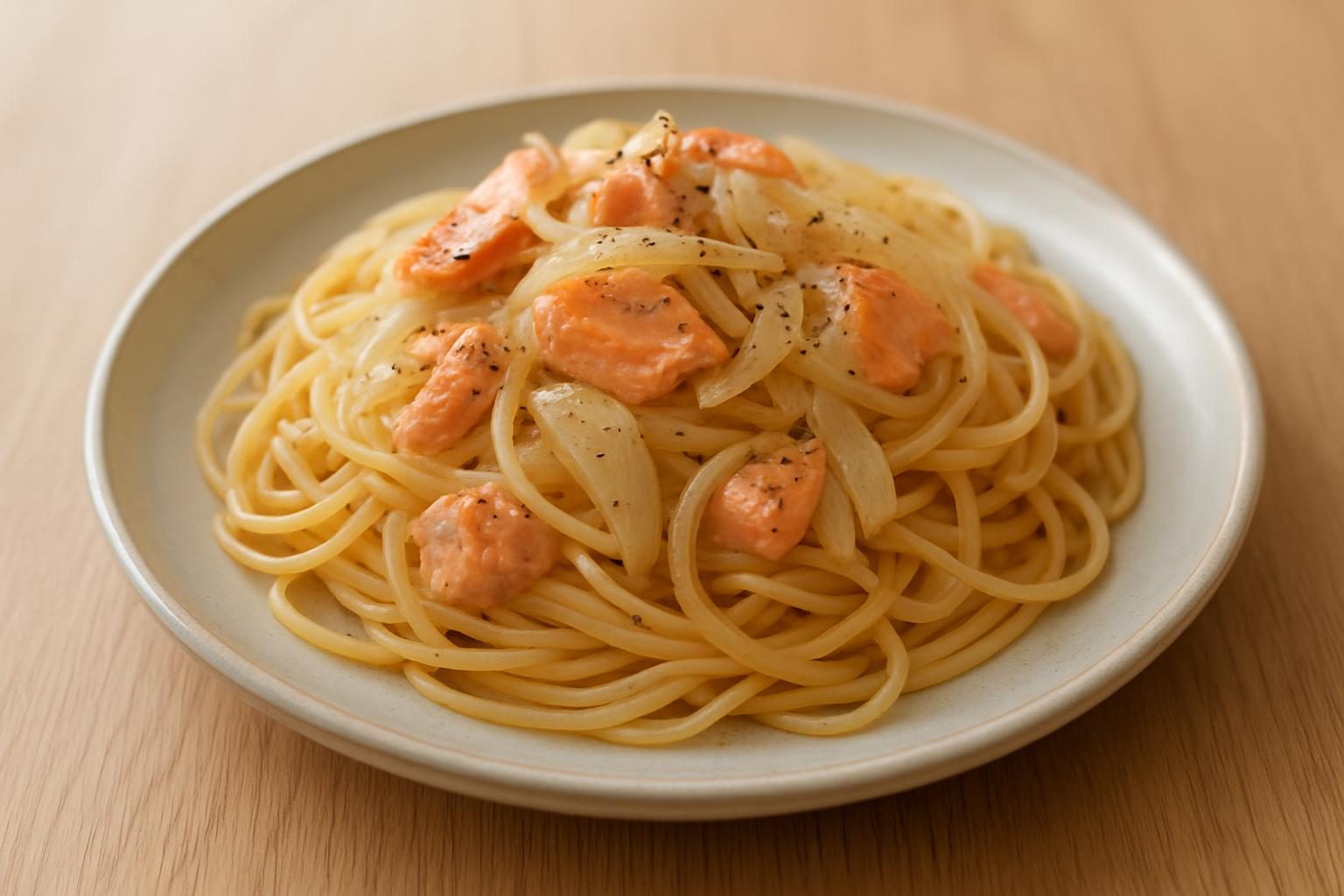 玉ねぎと鮭のパスタ