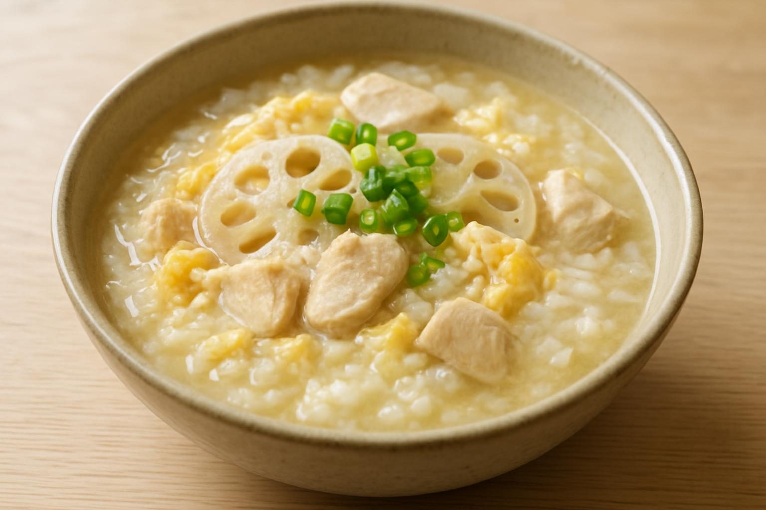 れんこんと鶏むね肉の雑炊
