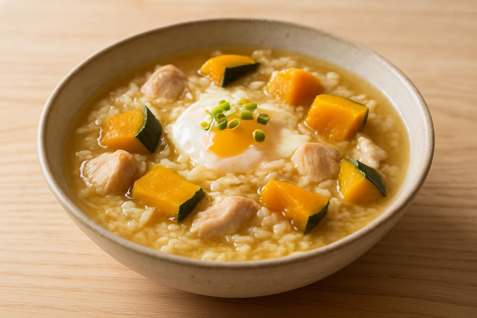 かぼちゃと鶏むね肉の雑炊