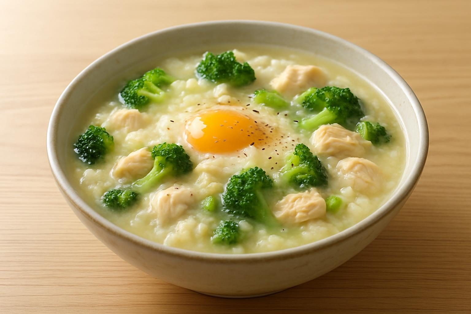 ブロッコリーと鶏むね肉の雑炊