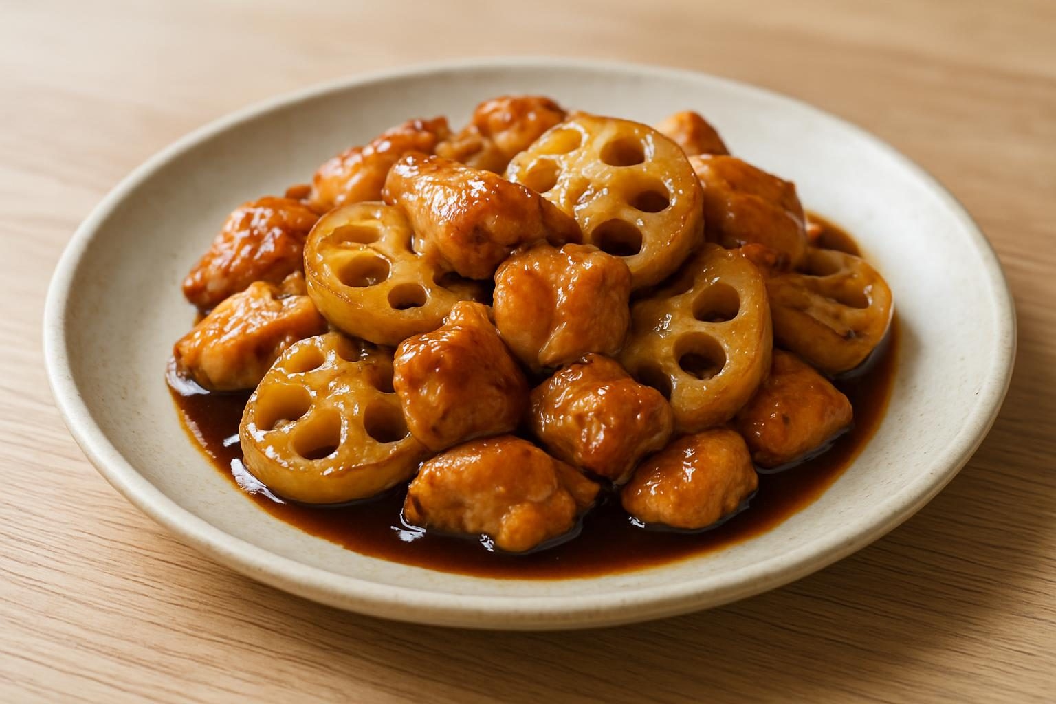 れんこんと鶏むね肉の黒酢炒め